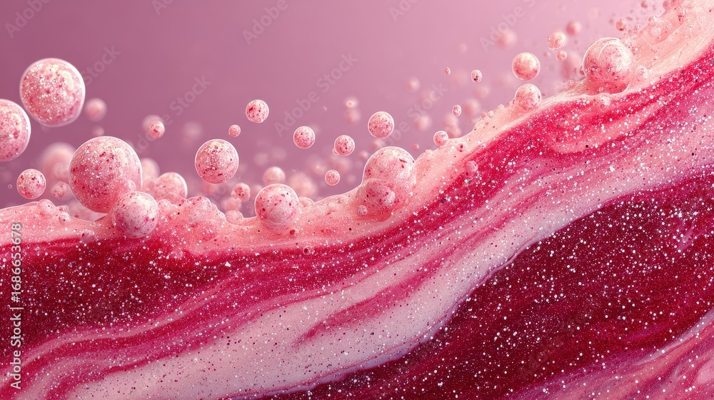 Aufkleber pink shimmering fluid surface with bubbles floating above it creates an abstract and captivating tex