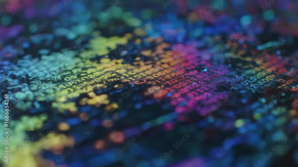 Poster abstract digital data stream with colorful pattern, coding, technology concept, programming, science