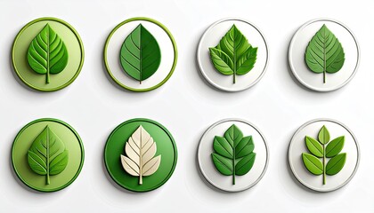 Green Leaf Icons on White Background