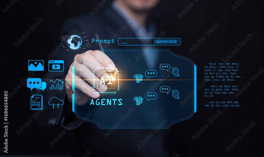 Fototapete futuristic ai agent assistant interface with chatbot, automation, and digital prompt generation, sym