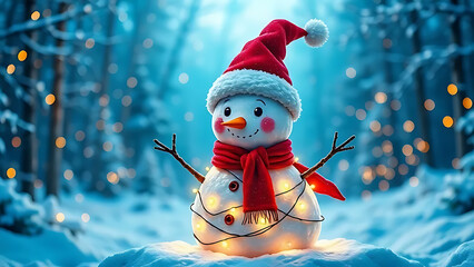 Adorable Snowman Wearing Red Scarf
Magical Christmas Lights in Snowy Forest