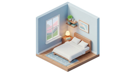A cozy bedroom with a bed, nightstand, and window.