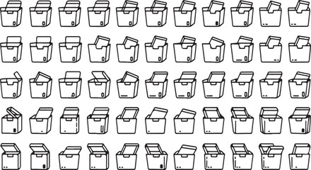 Collection of hand-drawn abstract boxes with varied lid openings and designs vector