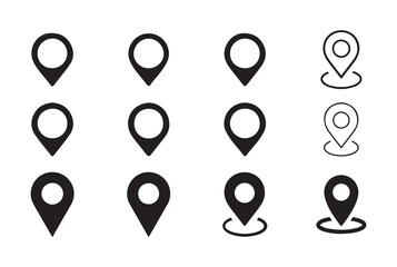 Various Location Pin Symbols for Navigation and Geolocation