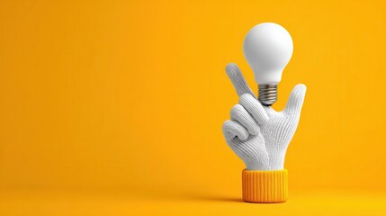 Yellow light bulb with glowing filament and thumbs up suggesting an idea is excellent