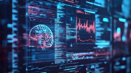 Artificial intelligence processing data showing hologram of human brain - Powered by Adobe