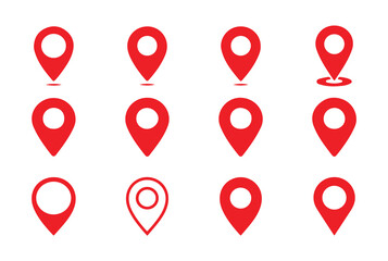 Minimalist Location Marker Icons in Red and Outline for Travel Guides, Apps, and Geographic Visualizations