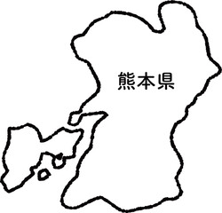 手描きのゆるい熊本県の地図イラスト
