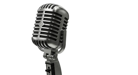 Fototapeta premium A metallic vintage microphone stands on a bright white background