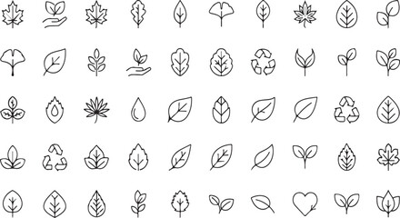 Collection of hand-drawn organic leaf and nature icons for sustainable and eco-friendly branding designs vector