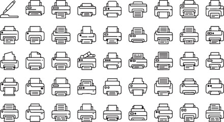 Collection of diverse printer icons representing printing technology and office equipment options vector