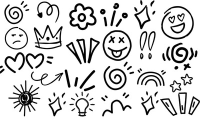 Hand Drawn Comic Doodle Vector Pack – Fun Cartoon Icons, Sketch Symbols, and Pop Art Elements for Creative Design