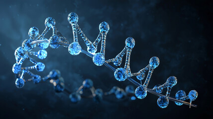 DNA close-up on dark blue background. View under the microscope. Generative ai