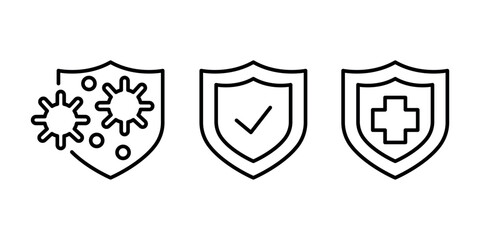 Immune system and antibacterial protection line icons