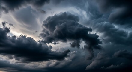 Ominous atmosphere captured in a striking cloudscape with dramatic dark hues, invoking a sense of power