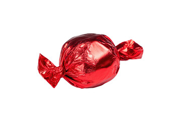 Single red round candy wrapped in shiny foil
