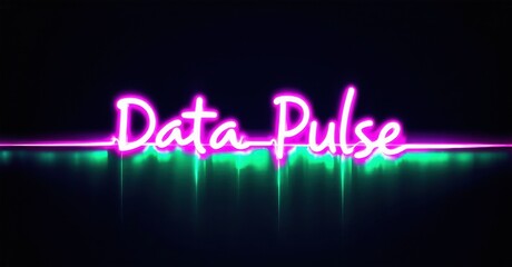 Bright neon text reads Data Pulse above glowing green waveform visualization. Dark background enhances vibrant colors, creating modern aesthetic.