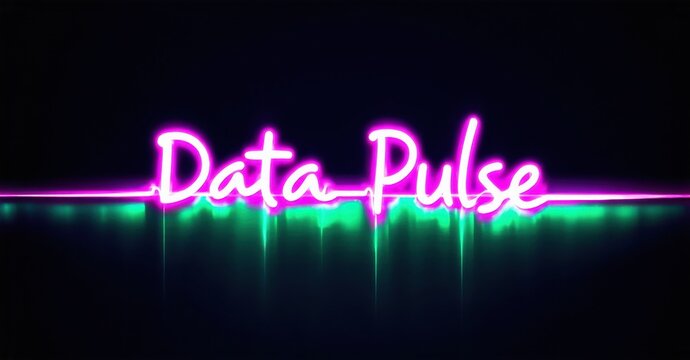 Bright neon text reads Data Pulse above glowing green waveform visualization. Dark background enhances vibrant colors, creating modern aesthetic.