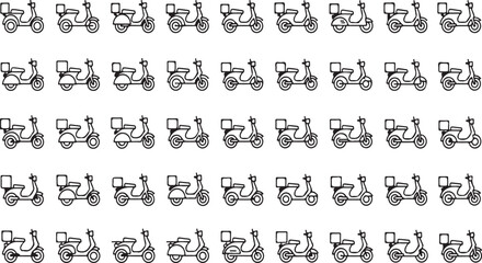 Collection of small vintage scooter icons displayed in rows for design projects vector