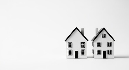 Fototapeta premium Miniature Black and White House Models on White Background for Real Estate or Housing Concept