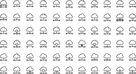 Collection of simple cloud computing and technology icons organized in grid for digital applications vector