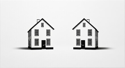 Fototapeta premium Two Small Black and White Model Houses on White Background for Real Estate or Architecture