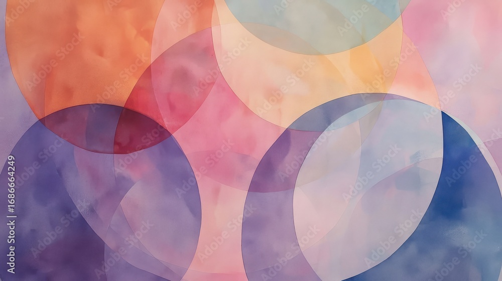 Poster abstract watercolor background with colorful circles and overlapping shapes