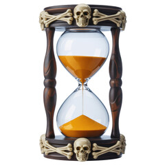 Intricate hourglass with skulls and bones, symbolizing time, mortality, and the passage of life's moments