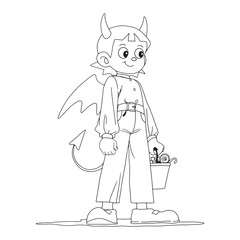Line Art &ndash; Cute Devil cartoon boy for Halloween Coloring