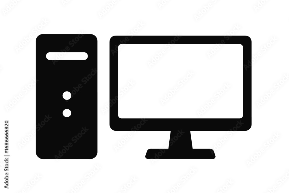 Aufkleber desktop computer vector icon with monitor. pc workstation symbol for web and graphic design. minimal