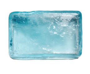 Rectangular block of clear, light-blue ice