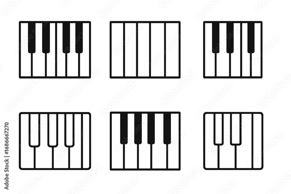 Fototapete piano keys vector icon set. minimalist linear keyboard collection with six variations. music and sou