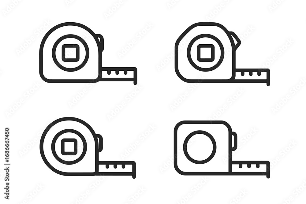 Poster measuring tape linear icon set for construction and design. tape measure ruler vector symbol collect