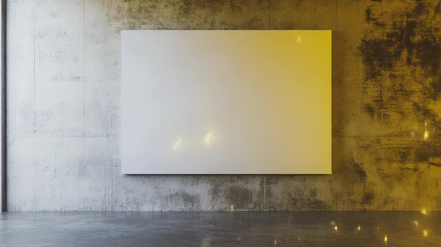 White blank poster hanging on concrete wall in empty room