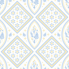 Cute square tile cottagecore style shabby chic seamless pattern repeatable for print background fabric textile cards backdrop in folk art decorative illustration theme