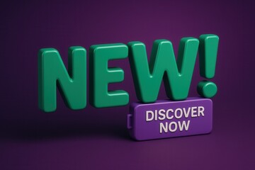 Bold NEW! promotional banner with DISCOVER NOW call to action, glossy style, enticing retail offer display.