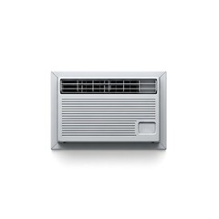 White window air conditioner with digital display isolated on white background