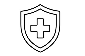 Obraz premium Medical shield icon with cross. Health protection, safety concept. Healthcare insurance symbol. Security and defense against disease. Immune system guard. Vector line art medicine.
