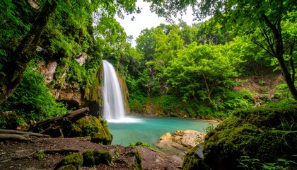 Lush waterfall cascading into turquoise pool (1)
