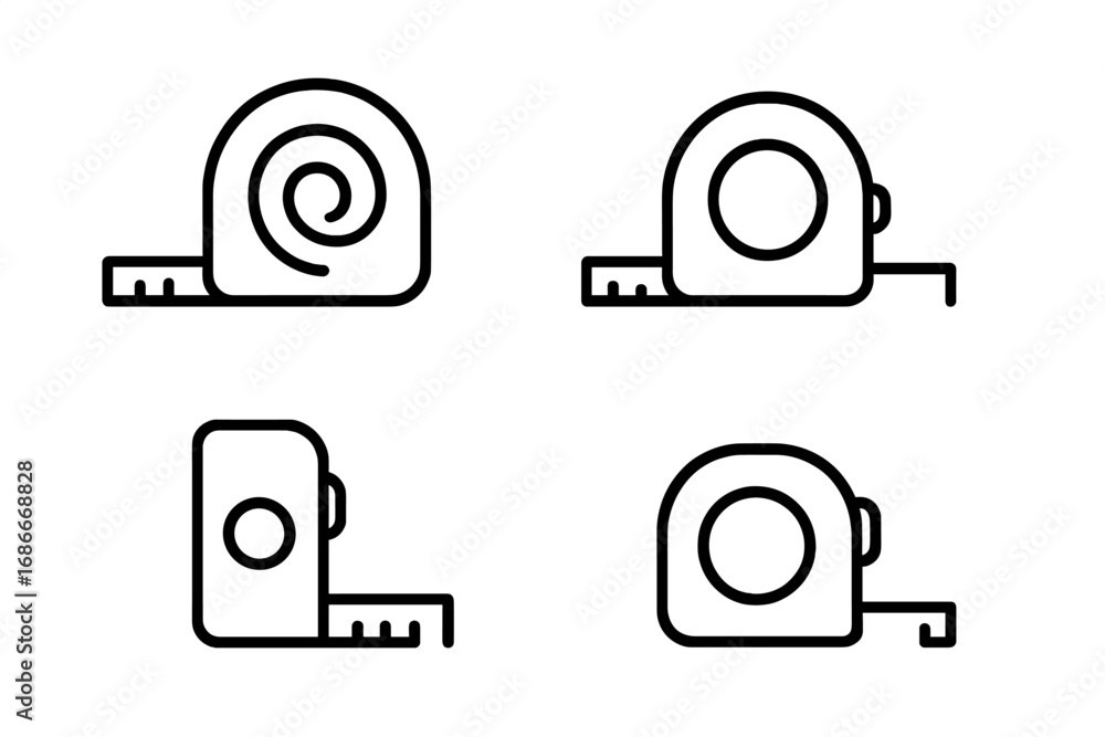 Poster tape measure vector icon set. minimalistic collection in modern linear style. construction and repai