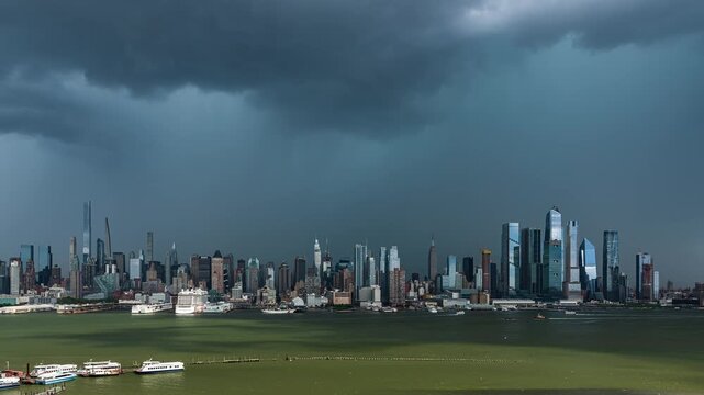 Thunderstorm and Rain Showers over the New York City Midtown Skyline Time Lapse
