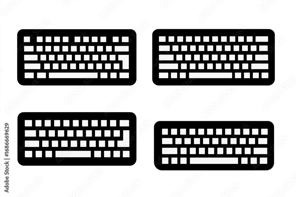 Aufkleber set of computer keyboard black silhouettes. vector icons of pc input device. office equipment for ty