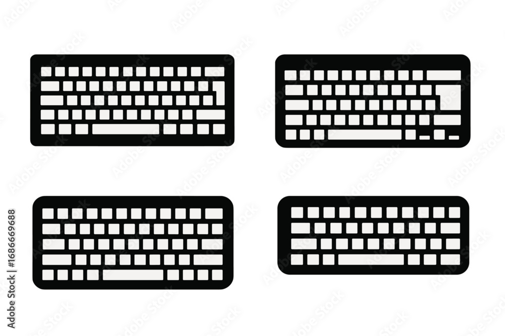 Fototapete vector set of computer keyboard silhouettes. black icon collection of different keypad layouts for p