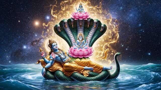Vishnu Resting on Shesha, the Serpent King, in Cosmic Waters