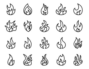 flames collection. flames vector icons. isolated on white background. flames in simple lineart style. vectors