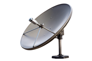 Isolated satellite dish on a plain background receiving signals for communication and broadcasting transparent background