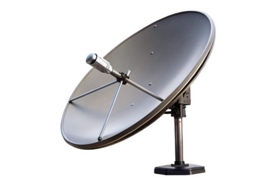 Isolated satellite dish on a plain background receiving signals for communication and broadcasting transparent background