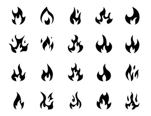 flames collection. flames vector icons. isolated on white background. flames in simple solid black style. vectors