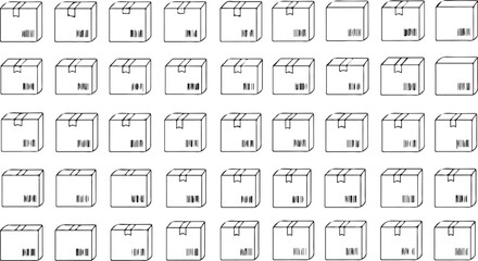 Grid of miniature warehouse shipping boxes arranged in a uniform pattern for logistics concepts vector