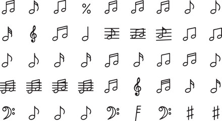 Collection of hand drawn musical notes and symbols isolated on seamless pattern vector